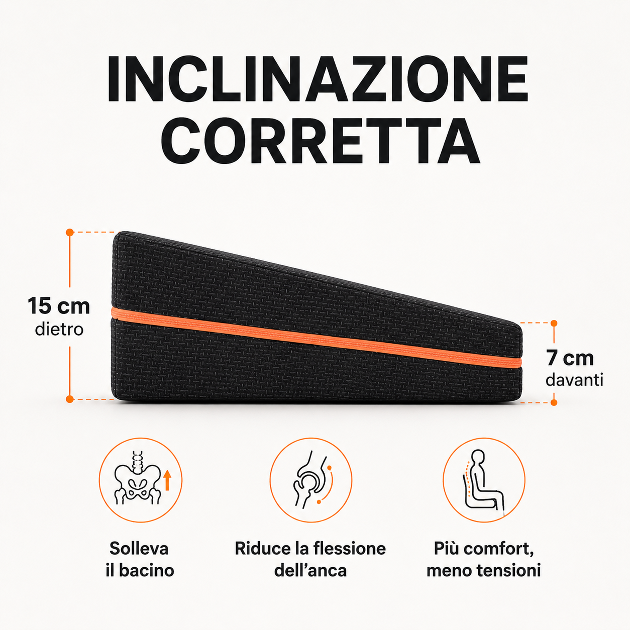 Cuscino post operatorio per anca – rialzo seduta inclinato 15/7 cm - immagine 4